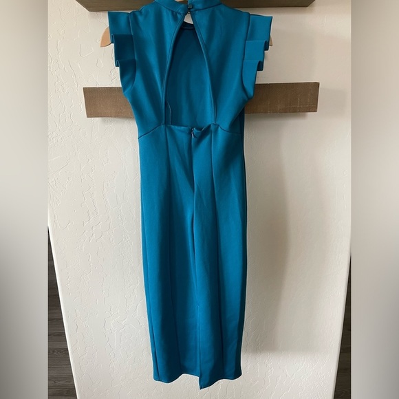 ASOS|Teal Midi high neck pencil dress with cut out back and shoulder detail••• - Picture 8 of 14
